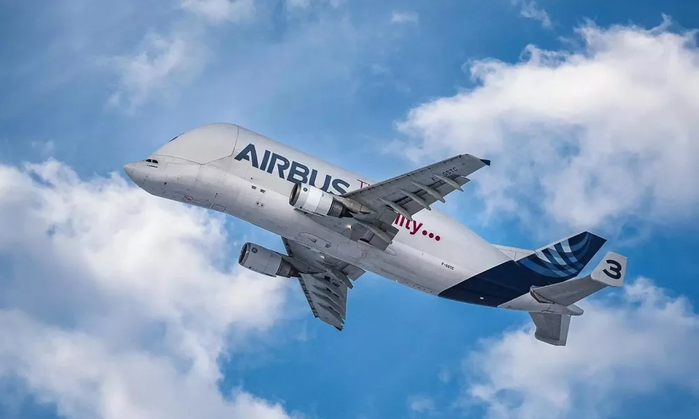 Beluga Transport aircraft in the air