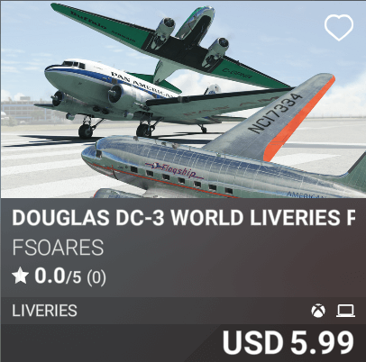 Douglas DC-3 World Liveries Pack One by FSoares. USD 5.99
