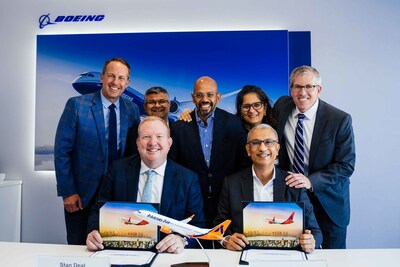 Akasa Air signing at Paris Air Show 2023 for four 737-8s. (Photo: Boeing)