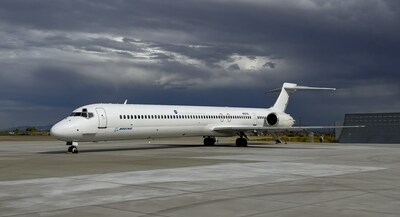 The MD-90 that will become the X-66A pictured at Boeing’s Palmdale site, where it will be modified to test the Transonic Truss-Braced Wing configuration as part of NASA’s Sustainable Flight Demonstrator project. (Boeing photo) (PRNewsfoto/Boeing) The MD-90 that will become the X-66A pictured at Boeing’s Palmdale site, where it will be modified to test the Transonic Truss-Braced Wing configuration as part of NASA’s Sustainable Flight Demonstrator project. (Boeing photo) (PRNewsfoto/Boeing)