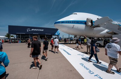 Boeing proudly renews its Platinum Level sponsorship with the EAA for the annual AirVenture Oshkosh fly-in convention, including sponsorship of Boeing Plaza. (Boeing photo.) Boeing proudly renews its Platinum Level sponsorship with the EAA for the annual AirVenture Oshkosh fly-in convention, including sponsorship of Boeing Plaza. (Boeing photo.)