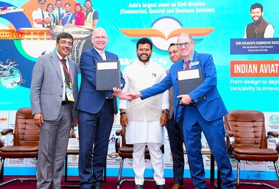 Boeing and Air India today announced an order for 30 fuel-efficient 737 MAX jets at the annual Wings Airshow in Hyderabad. Pictured left to right: Samir Kumar Sinha, Secretary, Ministry of Civil Aviation, India; Air India CEO Campbell Wilson; Kinjarapu Rammohan Naidu, Hon'ble Minister of Civil Aviation, India; Boeing India and South Asia President Salil Gupte; and Paul Righi, Boeing vice president, Commercial Sales and Marketing, Eurasia, India and South Asia. Boeing and Air India today announced an order for 30 fuel-efficient 737 MAX jets at the annual Wings Airshow in Hyderabad. Pictured left to right: Samir Kumar Sinha, Secretary, Ministry of Civil Aviation, India; Air India CEO Campbell Wilson; Kinjarapu Rammohan Naidu, Hon'ble Minister of Civil Aviation, India; Boeing India and South Asia President Salil Gupte; and Paul Righi, Boeing vice president, Commercial Sales and Marketing, Eurasia, India and South Asia.