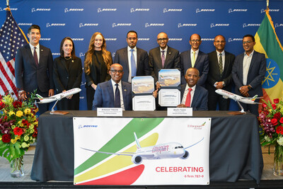 Pictured from left to right at a signing ceremony at Boeing's office in Arlington, Va.: Anbessie Yitbarek, Vice President of Commercial Sales and Marketing for Africa, Boeing; Ato Mesfin Tasew, Group Chief Executive Officer of Ethiopian Airlines; Mr. Hiro Rodriguez, Executive Director of the Advocacy Center at the U.S. Department of Commerce; Ms. Sarah Whitten, Chief Commercial Officer and Head of Origination at the U.S. Export-Import Bank; Ms. Sarah Troutman, U.S. Deputy Assistant Secretary of State; H.E. Ahmed Shide, Minister of Finance of the Federal Democratic Republic of Ethiopia; H.E. Binalf Andualem, Ambassador of the Federal Democratic Republic of Ethiopia to the U.S.; Teklewold Atnafu, Advisor to the Prime Minister of the Federal Democratic Republic of Ethiopia; Mr. Temesgen Getaye, Treasurer of Ethiopian Airlines; Mr. Abraham Tesfaye, Director of Infrastructure Planning and Development, Ethiopian Airlines. Pictured from left to right at a signing ceremony at Boeing's office in Arlington, Va.: Anbessie Yitbarek, Vice President of Commercial Sales and Marketing for Africa, Boeing; Ato Mesfin Tasew, Group Chief Executive Officer of Ethiopian Airlines; Mr. Hiro Rodriguez, Executive Director of the Advocacy Center at the U.S. Department of Commerce; Ms. Sarah Whitten, Chief Commercial Officer and Head of Origination at the U.S. Export-Import Bank; Ms. Sarah Troutman, U.S. Deputy Assistant Secretary of State; H.E. Ahmed Shide, Minister of Finance of the Federal Democratic Republic of Ethiopia; H.E. Binalf Andualem, Ambassador of the Federal Democratic Republic of Ethiopia to the U.S.; Teklewold Atnafu, Advisor to the Prime Minister of the Federal Democratic Republic of Ethiopia; Mr. Temesgen Getaye, Treasurer of Ethiopian Airlines; Mr. Abraham Tesfaye, Director of Infrastructure Planning and Development, Ethiopian Airlines.